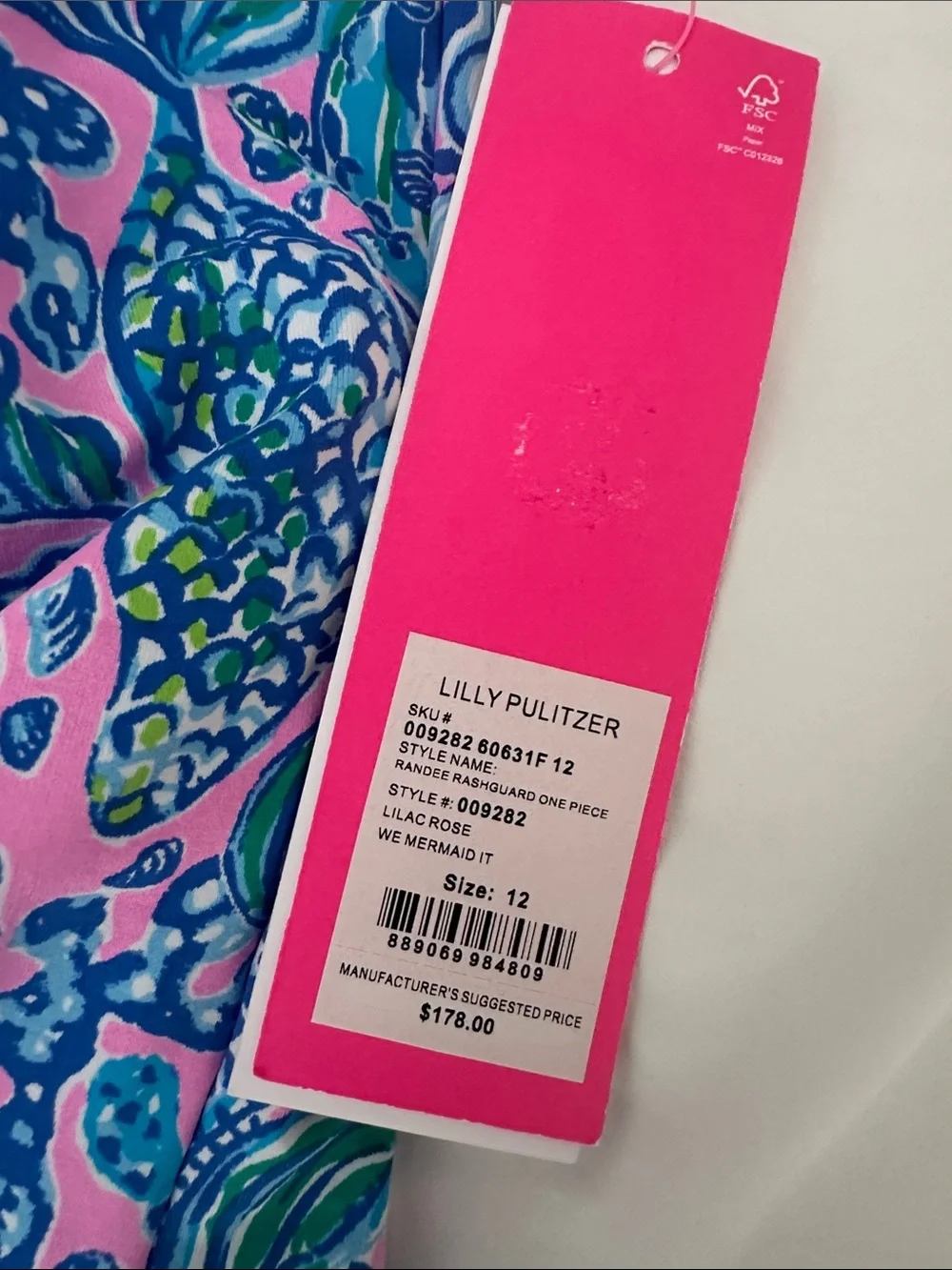 NWT, Lilly Pulitzer Randee Rashguard Swimsuit, Lilac Rose We Mermaid It